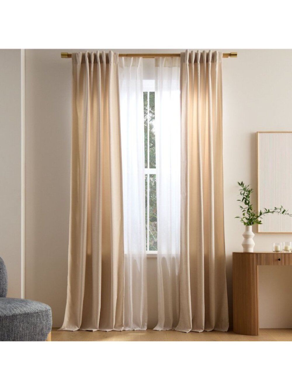 West Elm Velvet Curtains 48x84" Alabaster Light Filtering Cotton Blend Set of 2